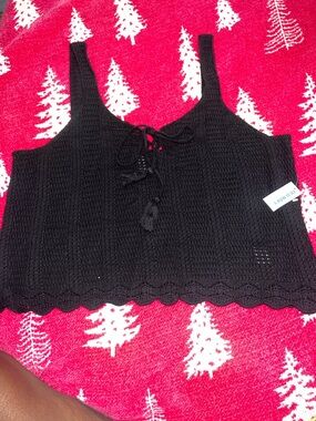 NWT Old Navy Black Crochet Tie-Front Sweater Tank- XL